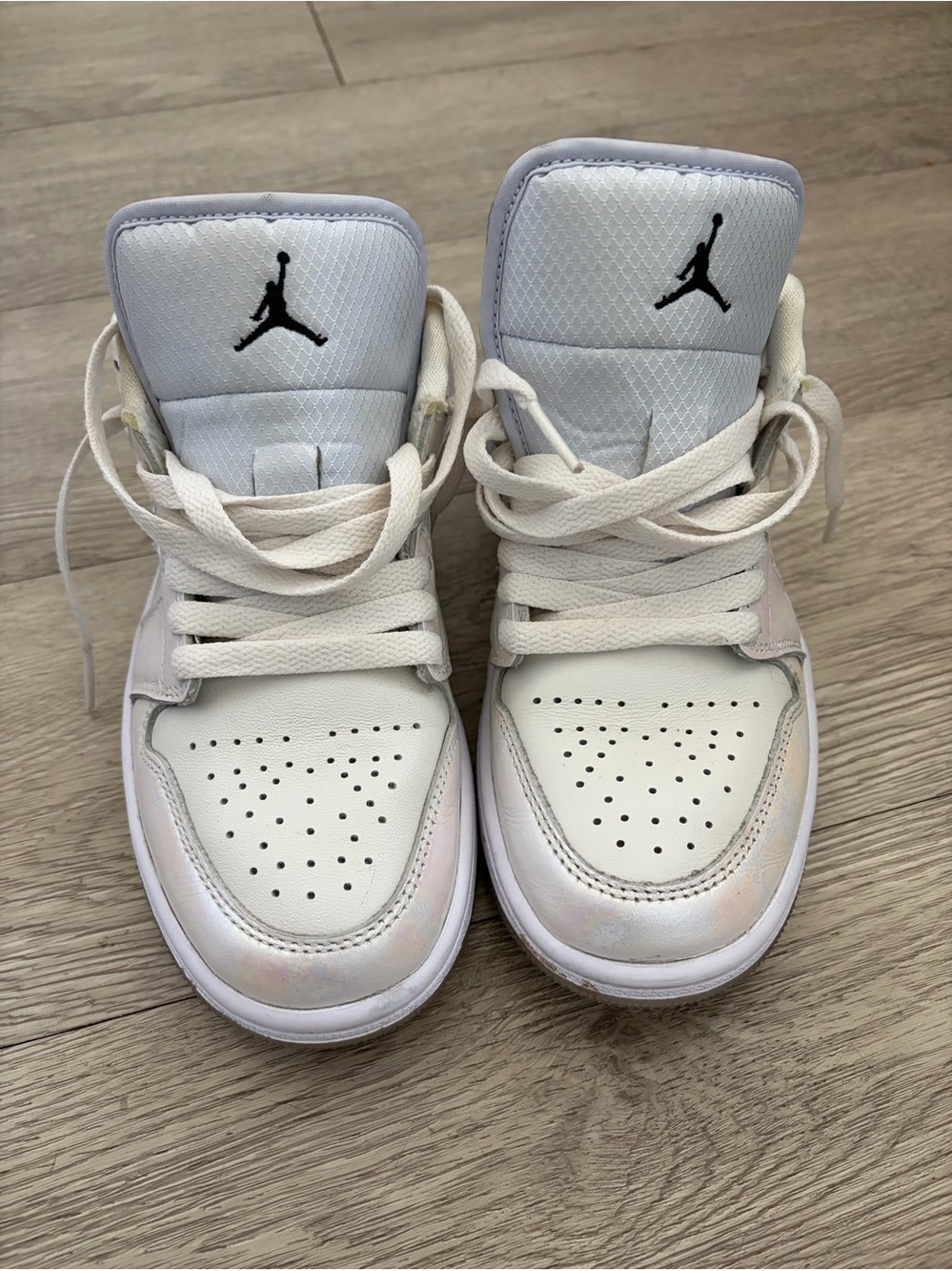 Jordan Kids White Sneakers with Iridescent Pink Accents